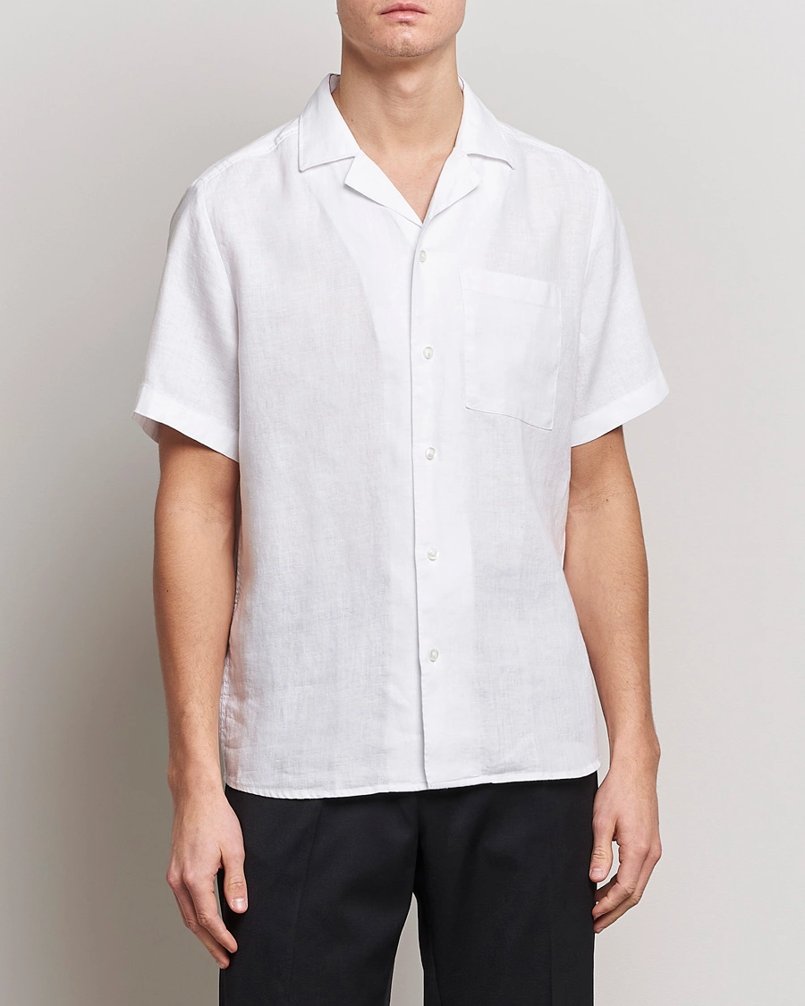Herre | Kortærmede skjorter | HUGO | Ellino Linen Resort Collar Short Sleeve Shirt White
