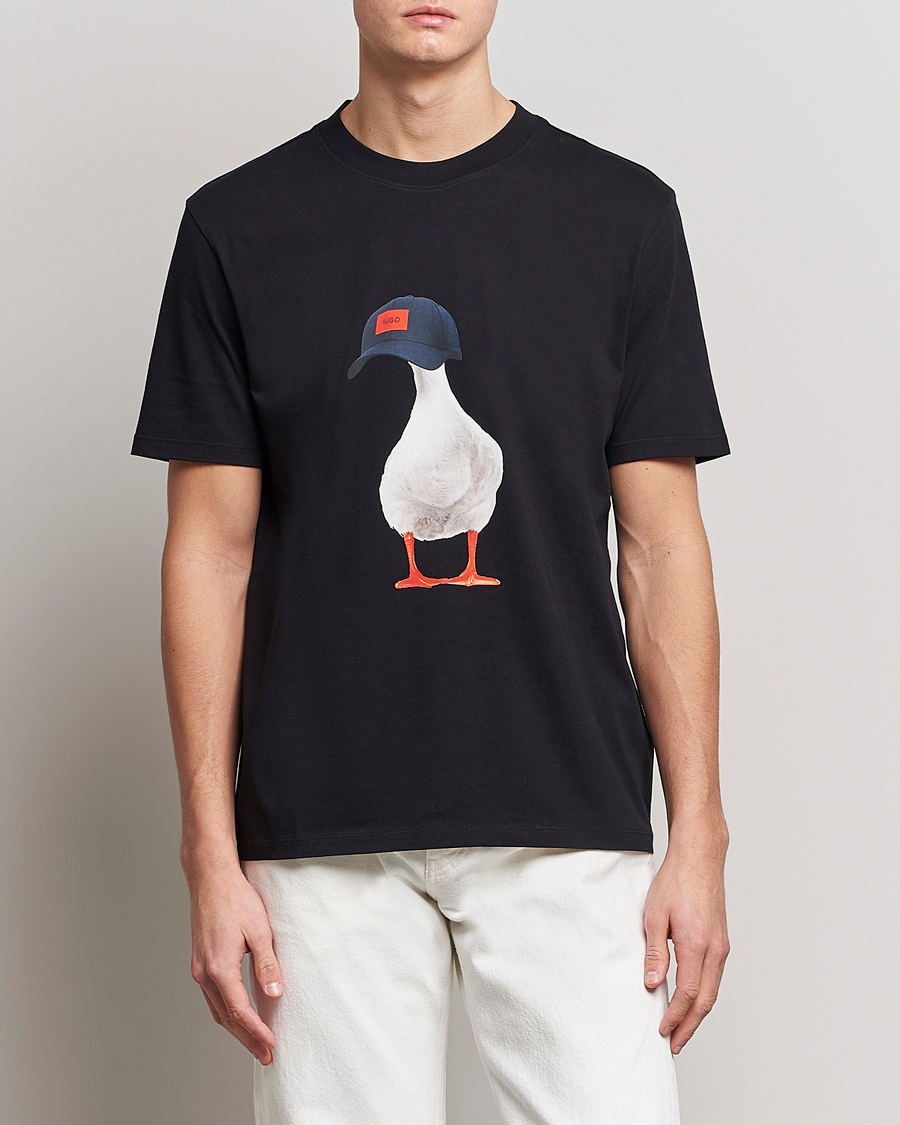 Herre | T-Shirts | HUGO | Ducky Printed Crew Neck T-Shirt Black
