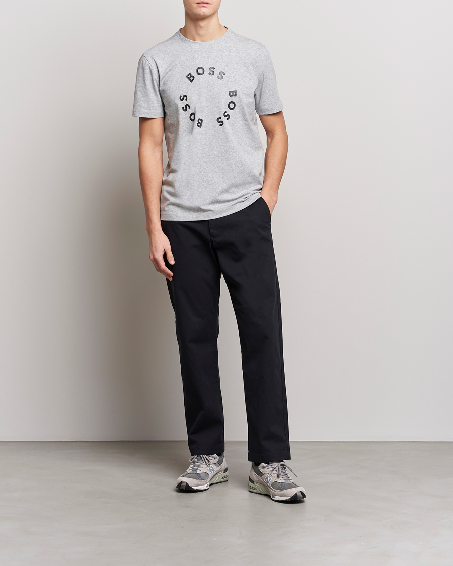 Herre | T-Shirts | BOSS GREEN | Circle Logo Crew Neck T-Shirt Light Grey