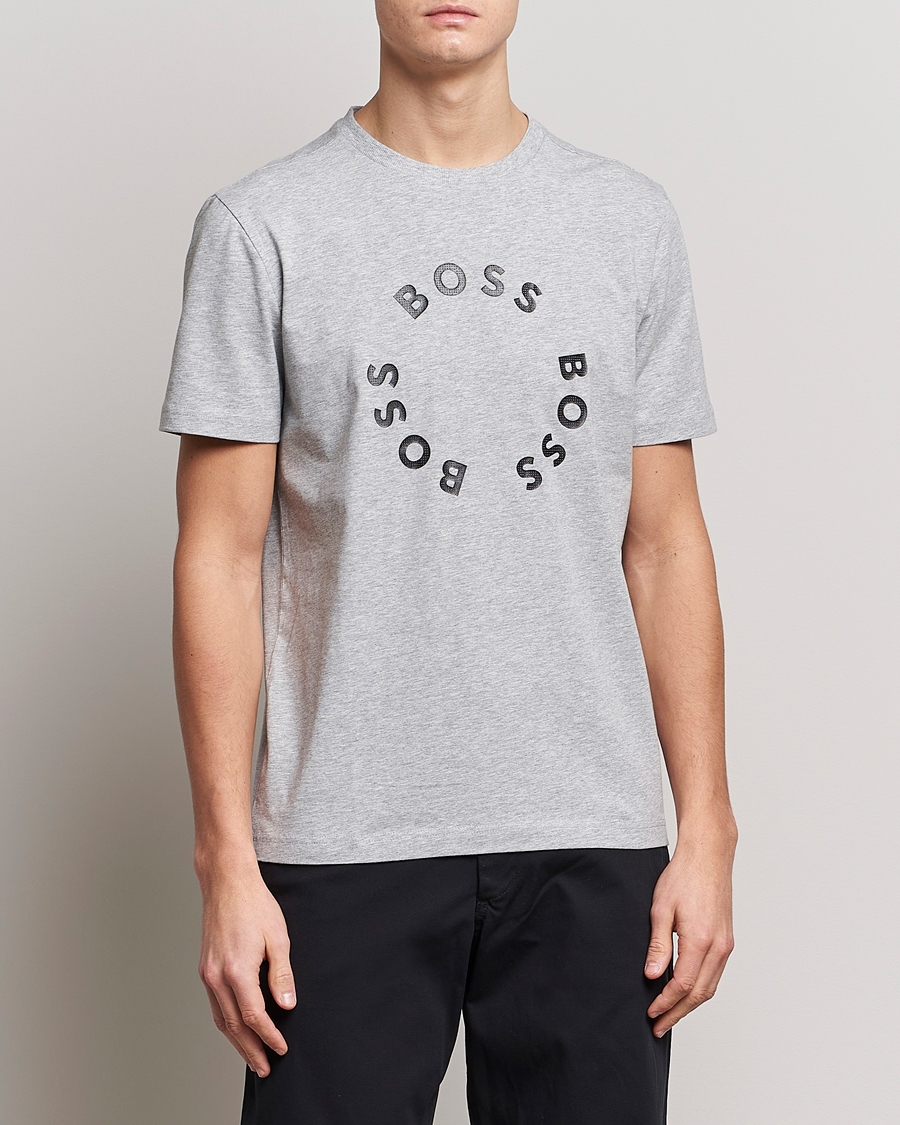 Herre | T-Shirts | BOSS GREEN | Circle Logo Crew Neck T-Shirt Light Grey