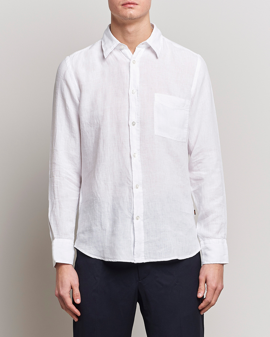 Herre | Hørskjorter | BOSS ORANGE | Relegant Linen Shirt White