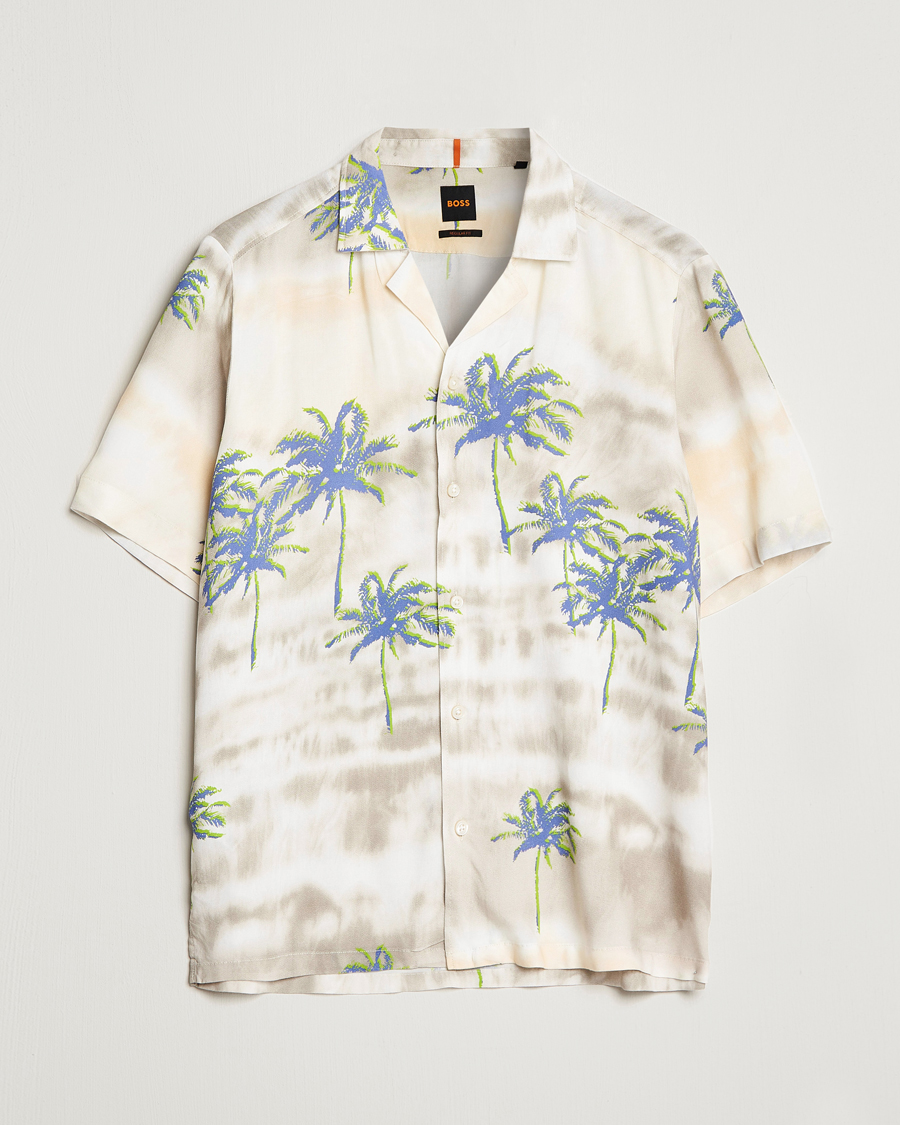 Herre | Skjorter | BOSS ORANGE | Rayer Resort Collar Printed Short Sleeve Shirt Bei