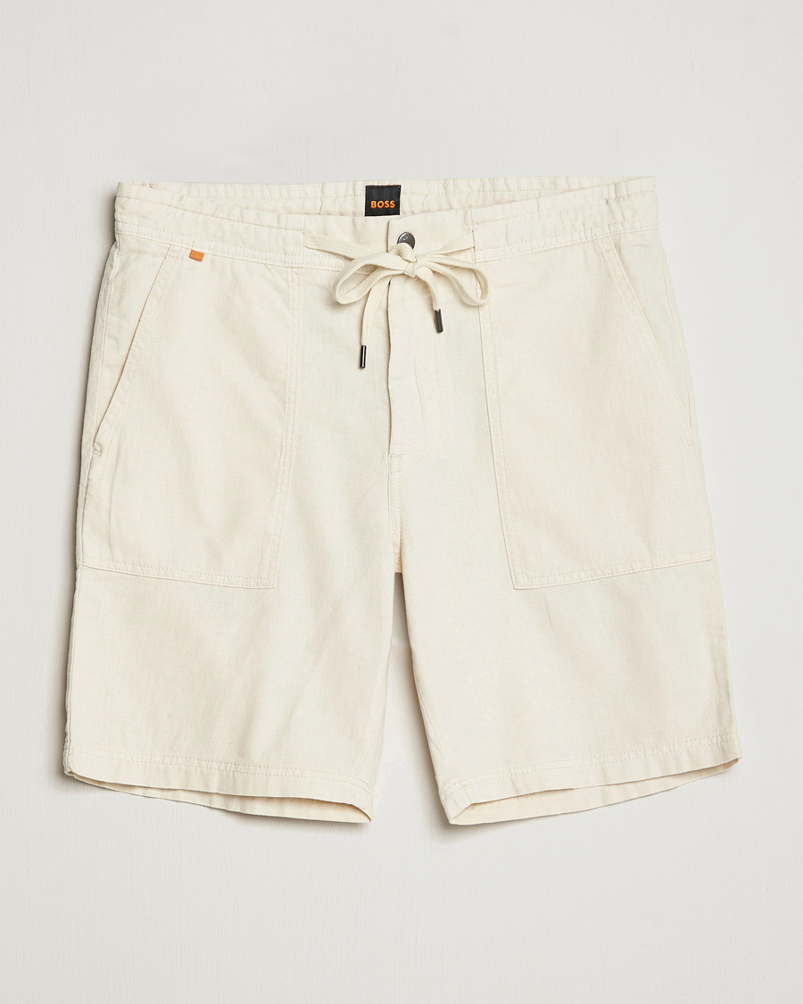 Herre | Shorts | BOSS ORANGE | Sisla Cotton/Linen Drawstring Shorts Light Beige