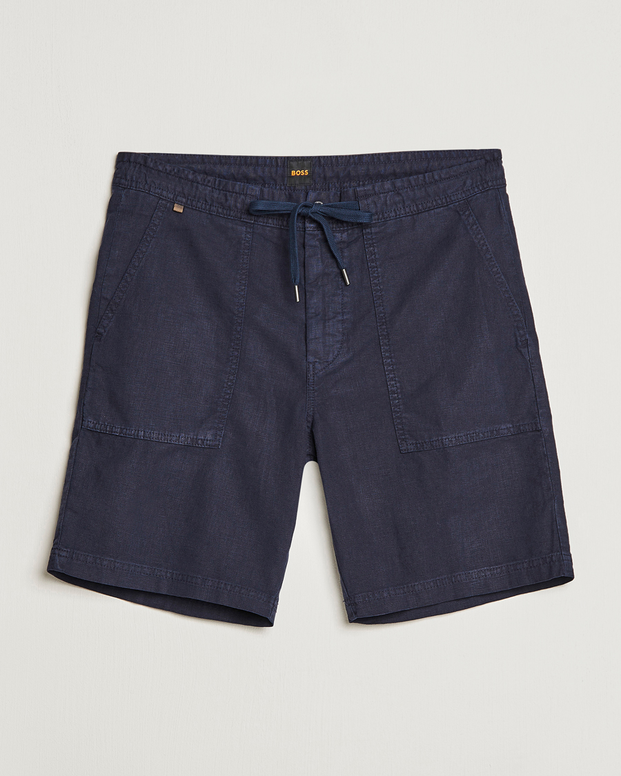 Herre | Shorts | BOSS ORANGE | Sisla Cotton/Linen Drawstring Shorts Dark Blue