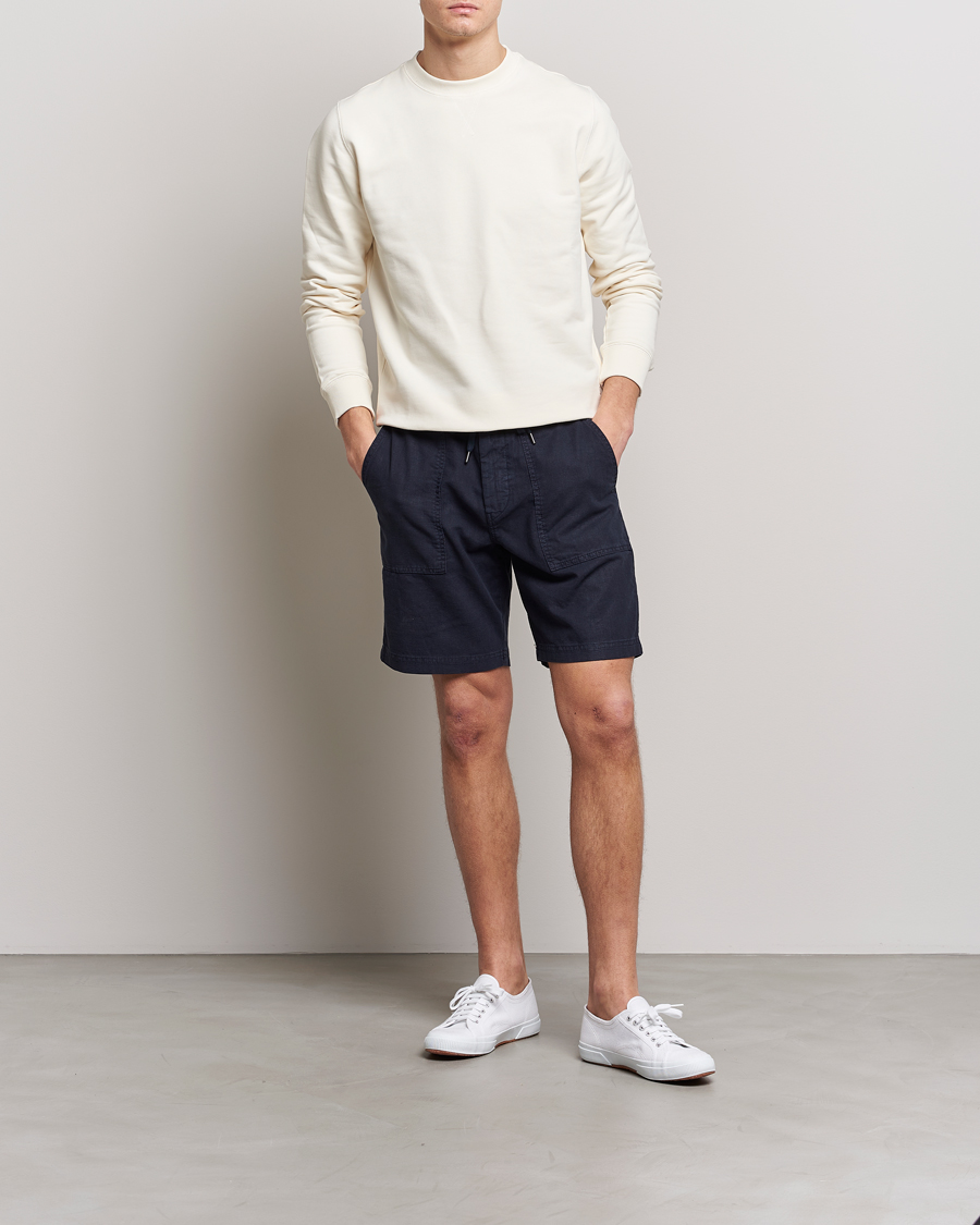 Herre | Shorts | BOSS ORANGE | Sisla Cotton/Linen Drawstring Shorts Dark Blue