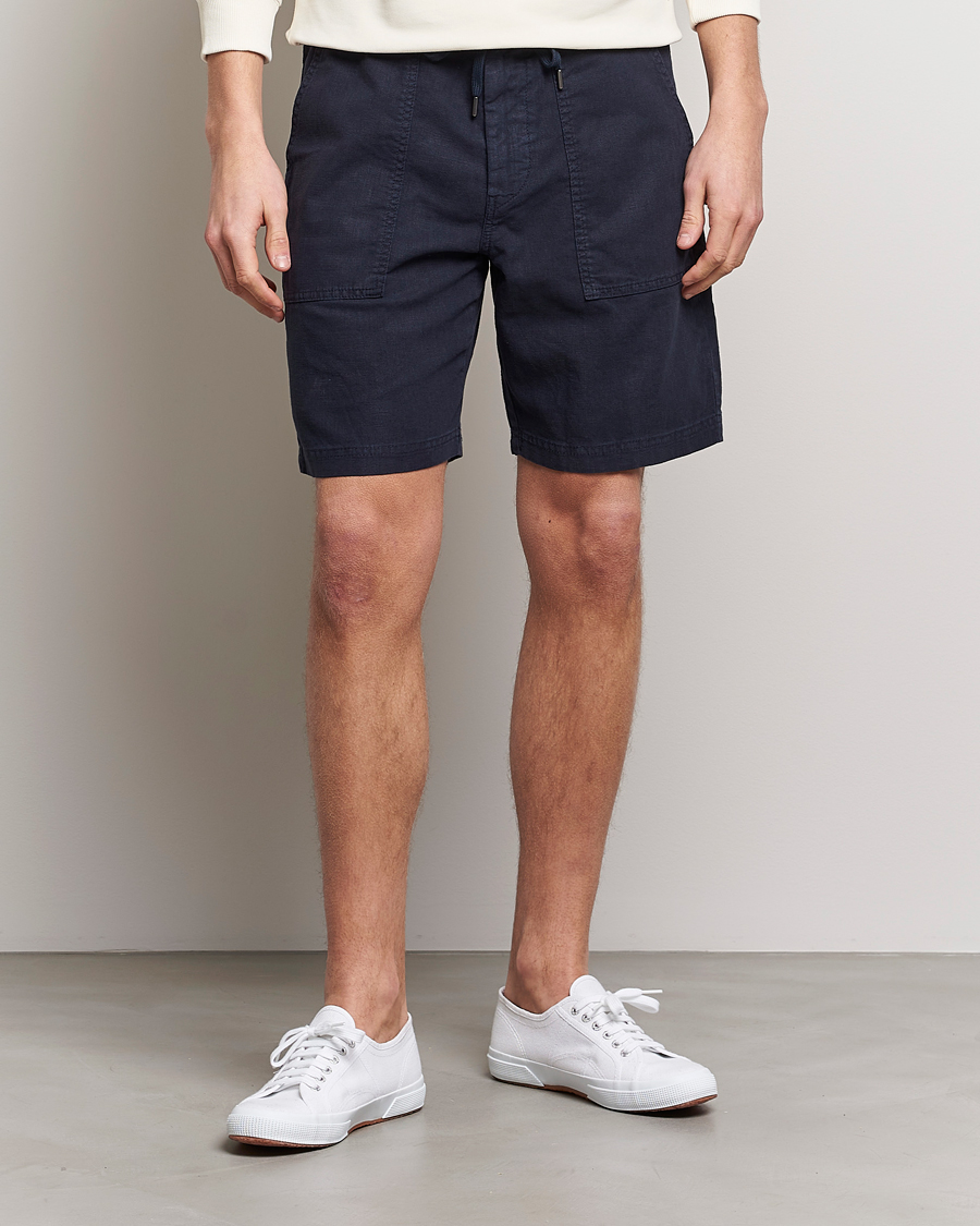 Herre | Shorts | BOSS ORANGE | Sisla Cotton/Linen Drawstring Shorts Dark Blue