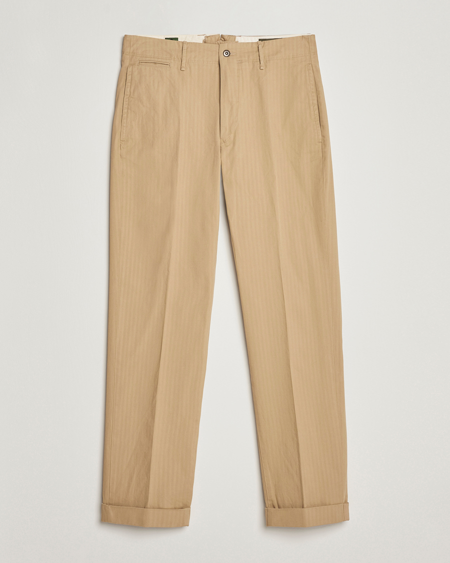 Herre | Bukser | Incotex | Regular Fit Herringbone Chinos Khaki