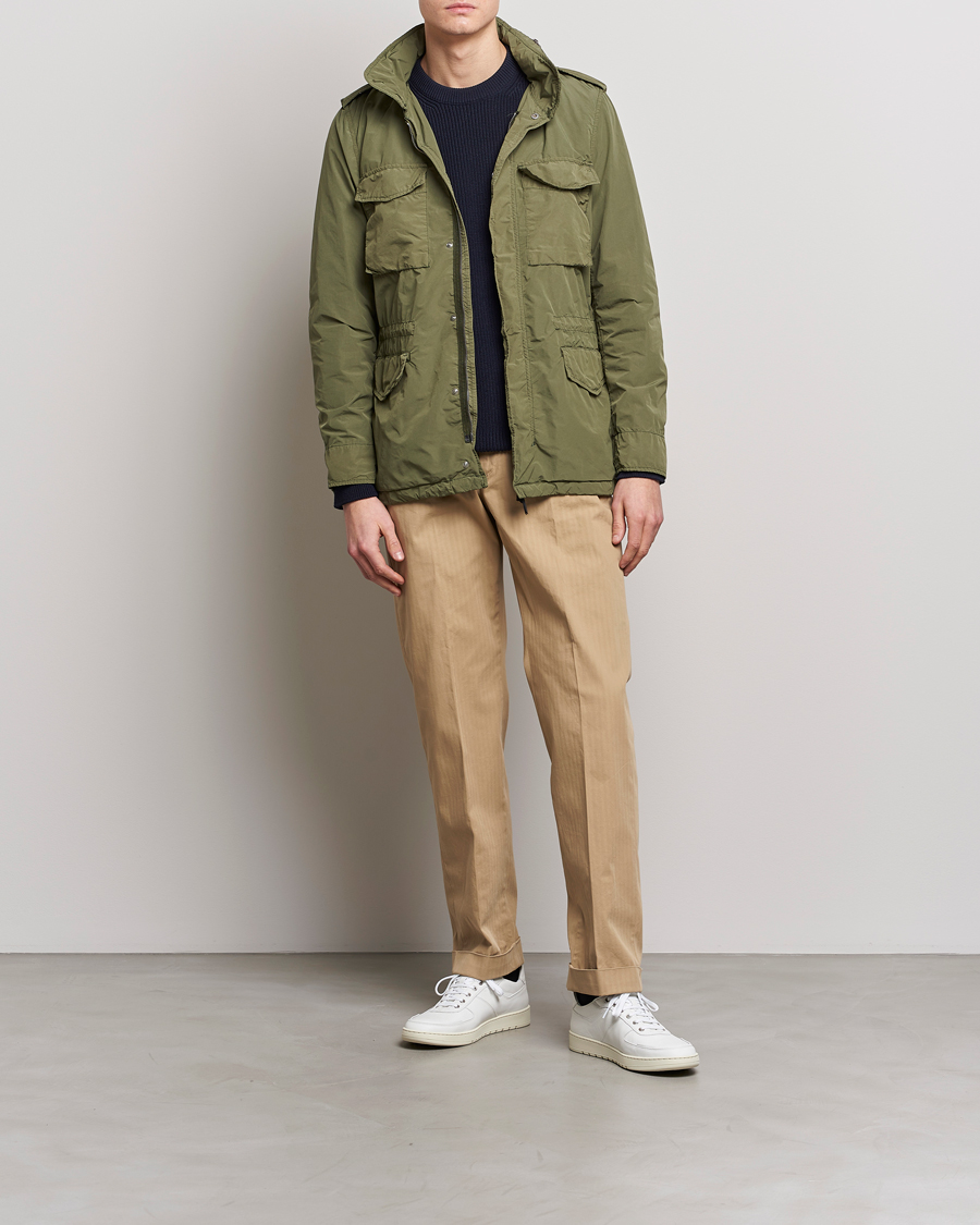 Herre | Bukser | Incotex | Regular Fit Herringbone Chinos Khaki