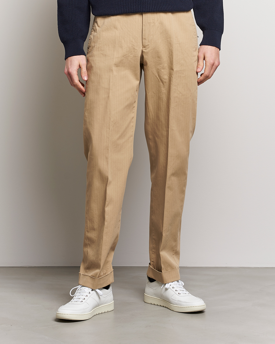 Herre | Bukser | Incotex | Regular Fit Herringbone Chinos Khaki