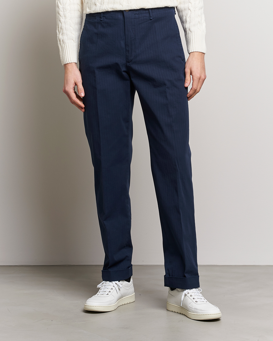 Herre | Bukser | Incotex | Regular Fit Herringbone Chinos Navy