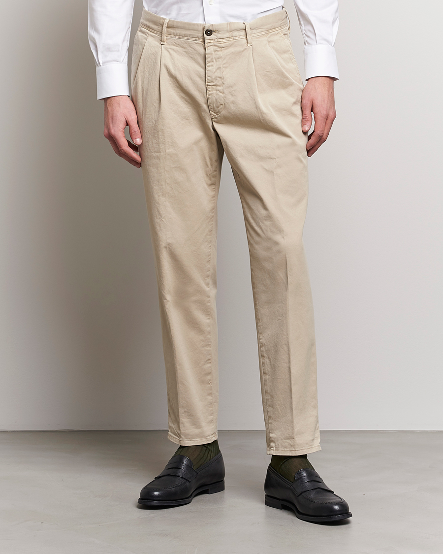 Herre | Bukser | Incotex | Tapered Fit Pleated Slacks Beige