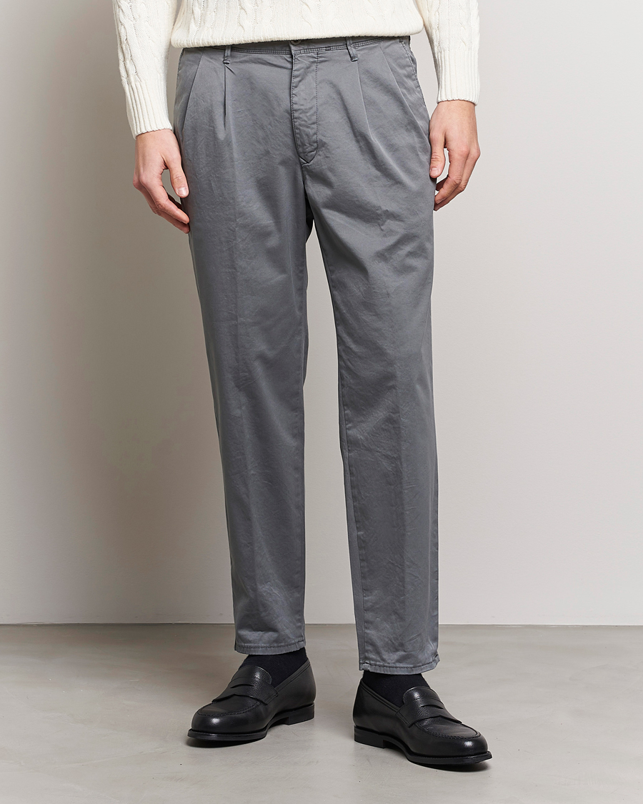 Herre | Bukser | Incotex | Tapered Fit Pleated Slacks Dark Grey