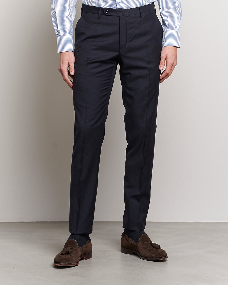 Herre | Habitbukser | Incotex | Slim Fit Tropical Wool Trousers Navy