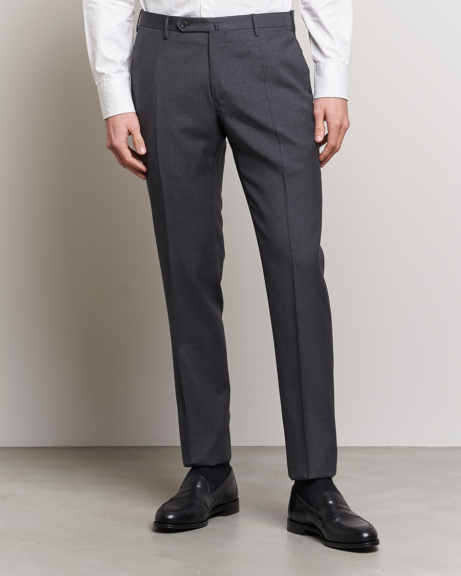 Herre | Habitbukser | Incotex | Slim Fit Tropical Wool Trousers Dark Grey