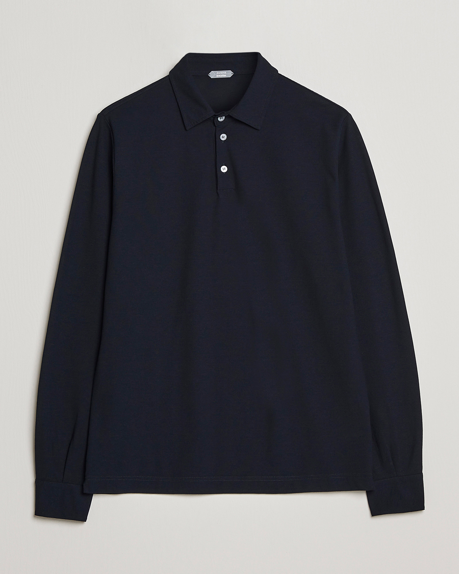 Herre | Trøjer | Zanone | Ice Cotton Long Sleeve Polo Navy