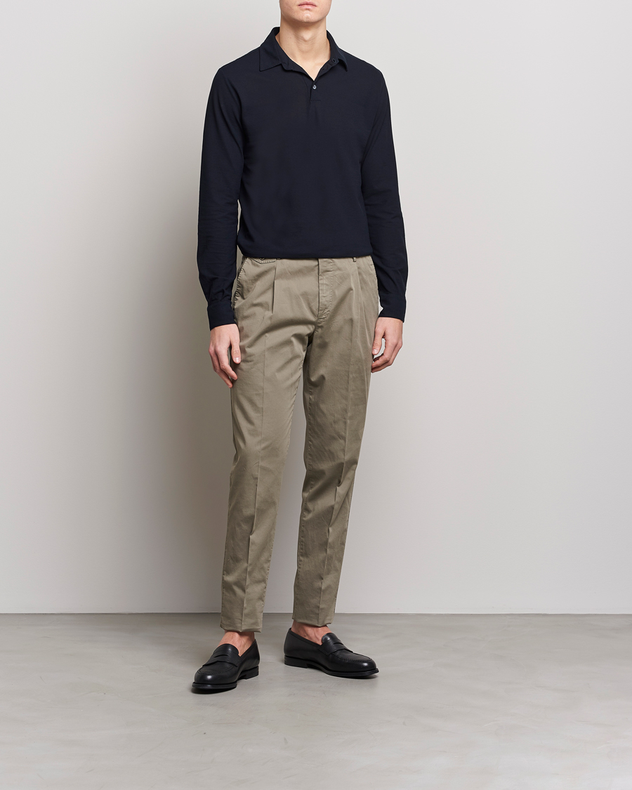 Herre | Trøjer | Zanone | Ice Cotton Long Sleeve Polo Navy
