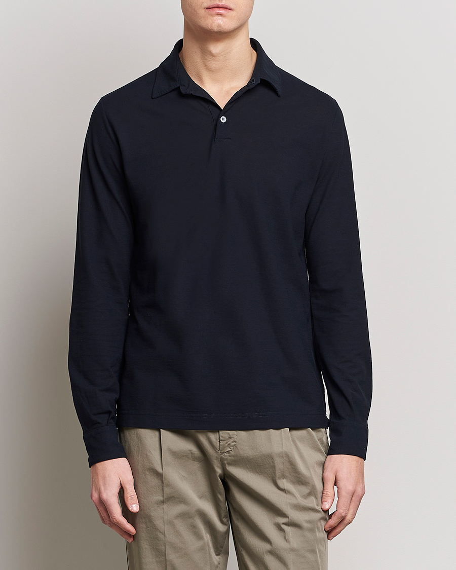 Herre | Tøj | Zanone | Ice Cotton Long Sleeve Polo Navy