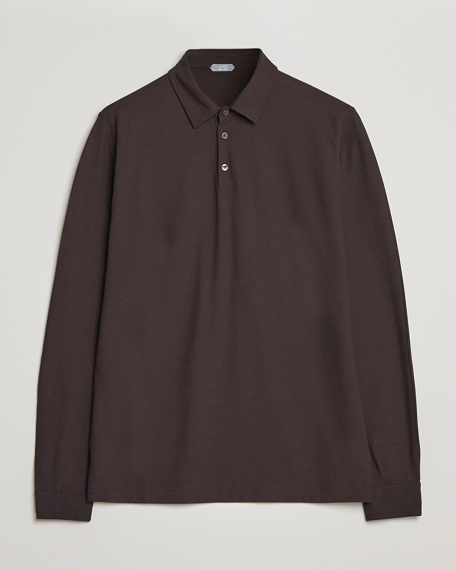 Herre | Trøjer | Zanone | Ice Cotton Long Sleeve Polo Dark Brown