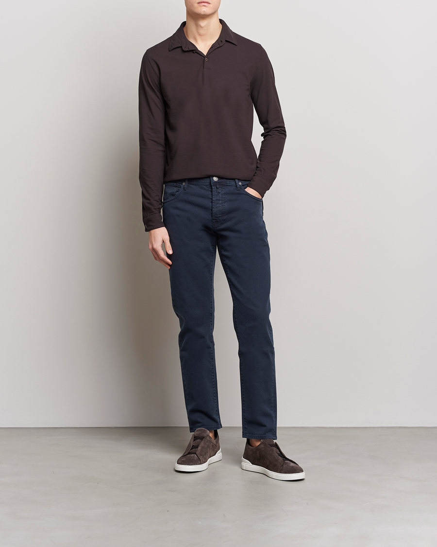 Herre | Trøjer | Zanone | Ice Cotton Long Sleeve Polo Dark Brown