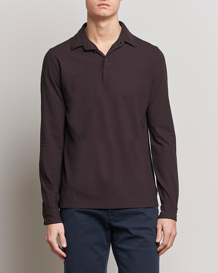 Herre | Trøjer | Zanone | Ice Cotton Long Sleeve Polo Dark Brown
