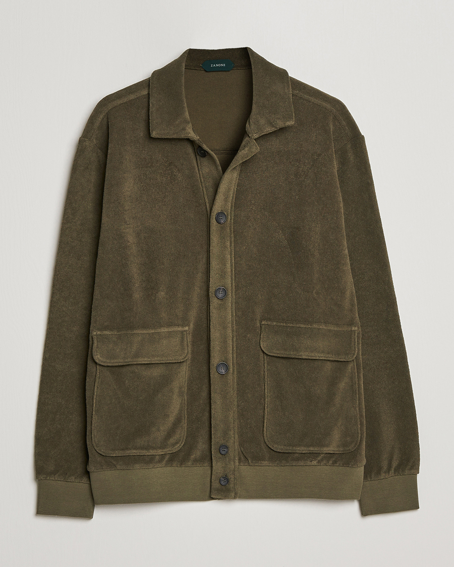 Herre | Trøjer | Zanone | Terry Cotton Jersey Jacket Dark Olive