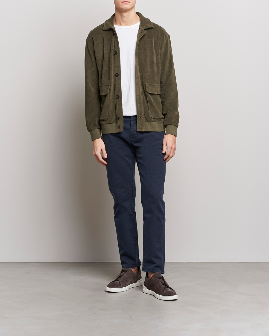 Herre | Trøjer | Zanone | Terry Cotton Jersey Jacket Dark Olive