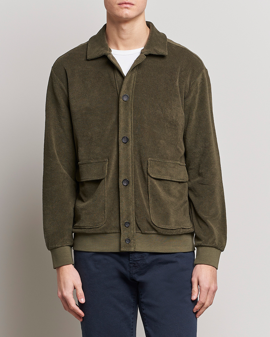 Herre | Cardigans | Zanone | Terry Cotton Jersey Jacket Dark Olive