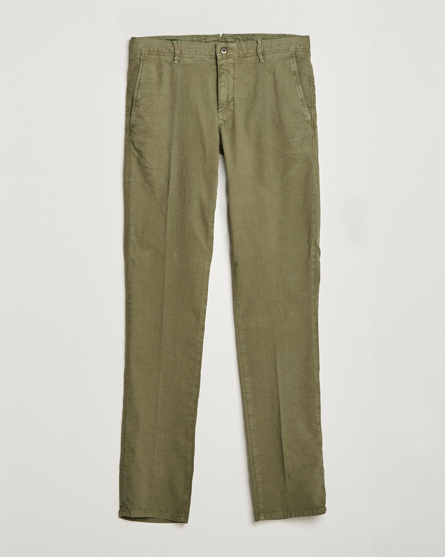 Herre | Bukser | Incotex | Slim Fit Cotton/Linen Slacks Olive