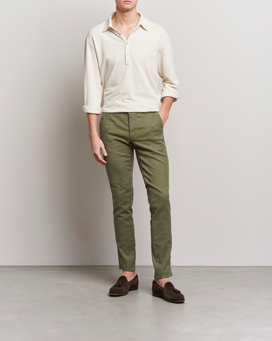 Herre | Bukser | Incotex | Slim Fit Cotton/Linen Slacks Olive