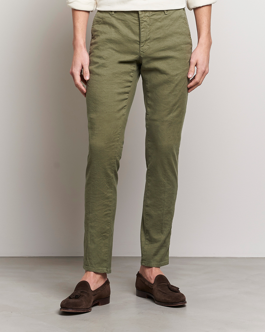 Herre | Bukser | Incotex | Slim Fit Cotton/Linen Slacks Olive