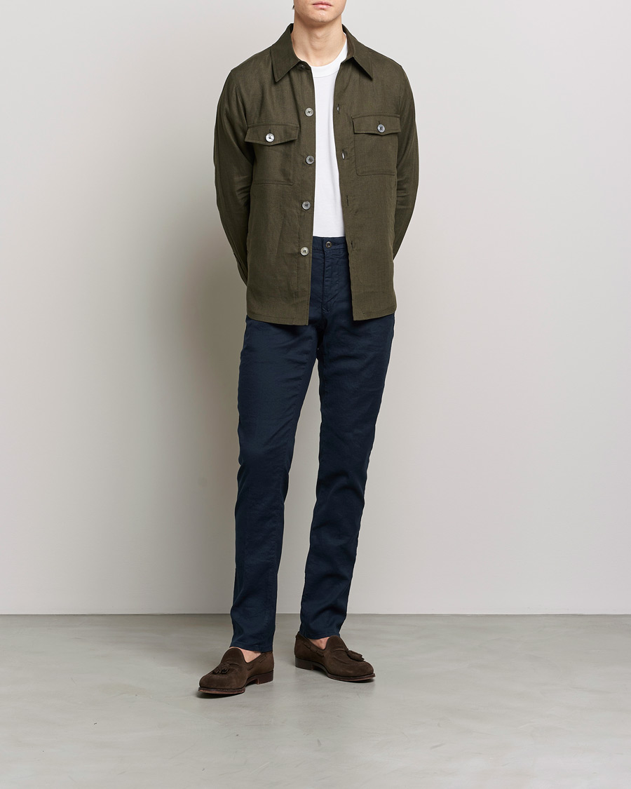 Herre | Bukser | Incotex | Slim Fit Cotton/Linen Slacks Navy
