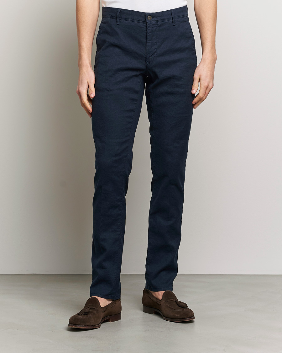 Herre | Bukser | Incotex | Slim Fit Cotton/Linen Slacks Navy