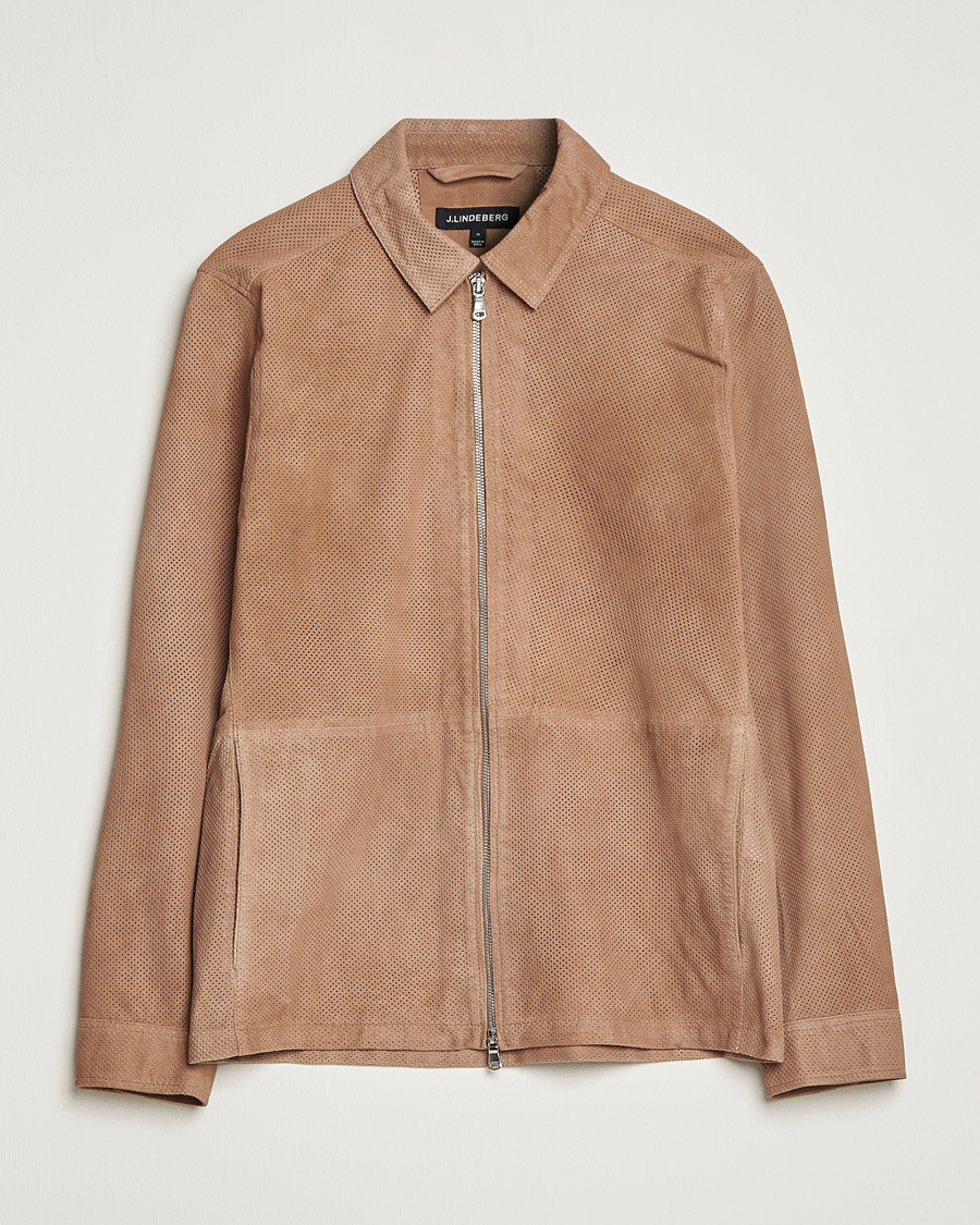 Herre | Jakker | J.Lindeberg | Jonah Perforated Suede Overshirt Tiger Brown