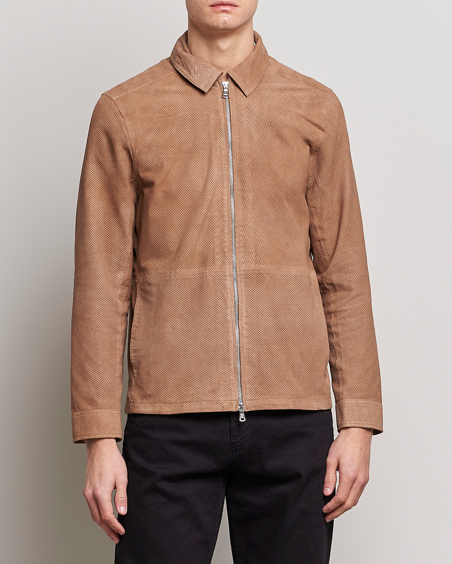Herre | Jakker | J.Lindeberg | Jonah Perforated Suede Overshirt Tiger Brown
