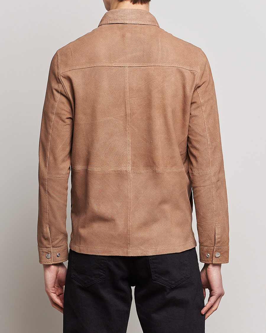 Herre | Jakker | J.Lindeberg | Jonah Perforated Suede Overshirt Tiger Brown