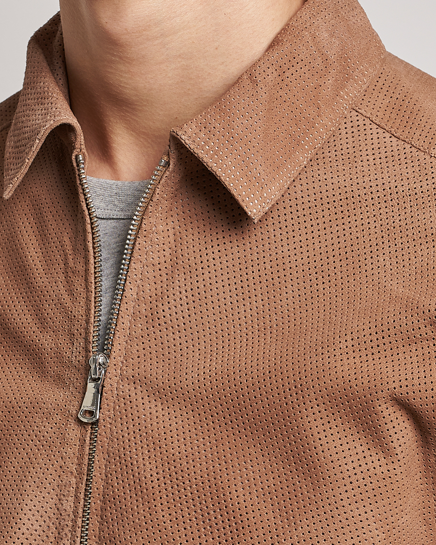 Herre | Jakker | J.Lindeberg | Jonah Perforated Suede Overshirt Tiger Brown