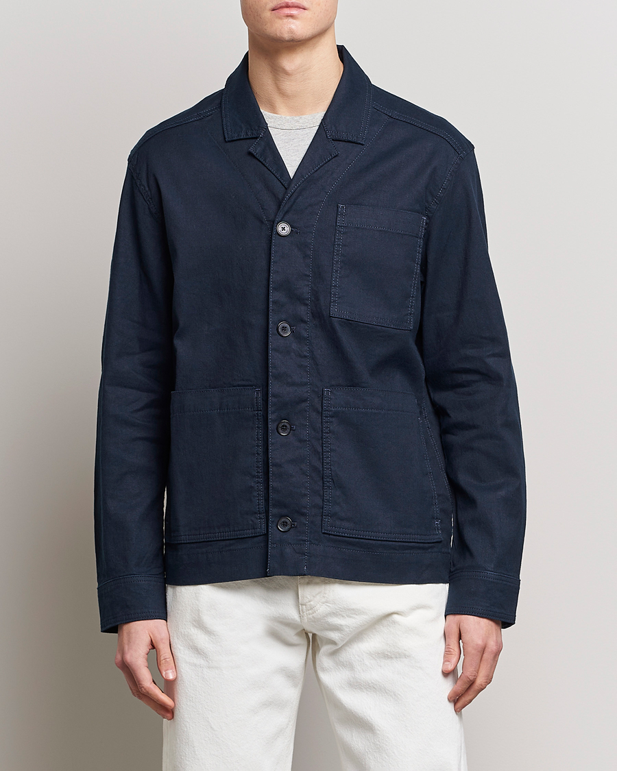 Herre | J.Lindeberg | J.Lindeberg | Errol Linen/Cotton Workwear Overshirt Navy