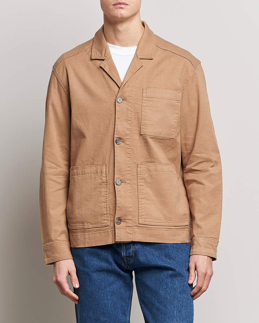 Herre | Shirt Jackets | J.Lindeberg | Errol Linen/Cotton Workwear Overshirt Tiger Brown