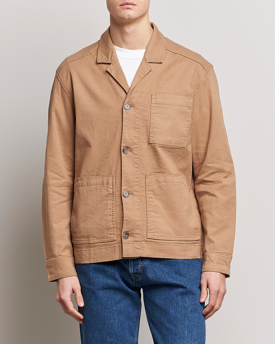 Herre | Skjorter | J.Lindeberg | Errol Linen/Cotton Workwear Overshirt Tiger Brown
