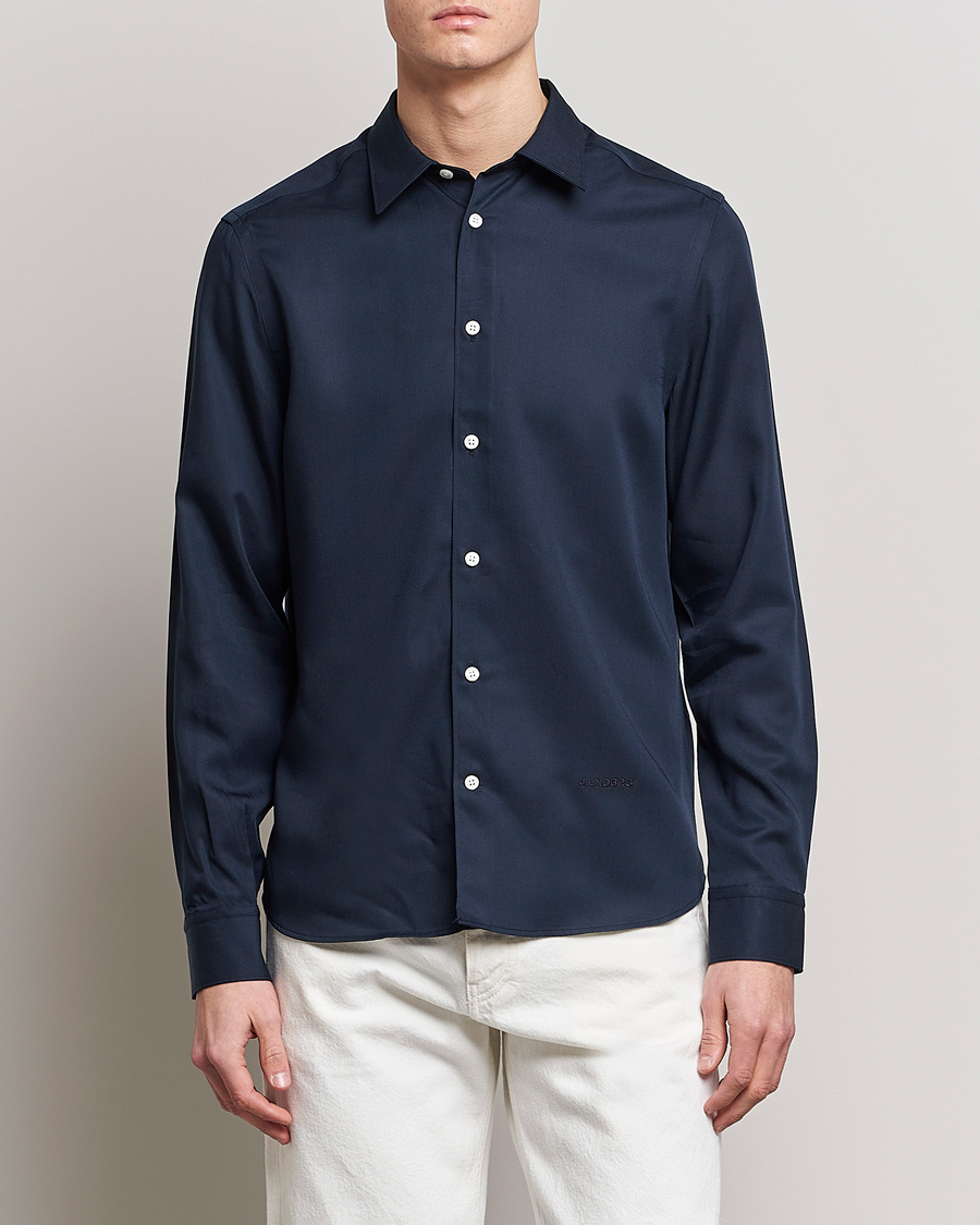 Herre | Skjorter | J.Lindeberg | Slim Fit Comfort Tencel Shirt Navy