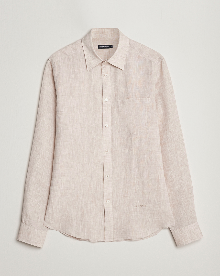 Herre | Skjorter | J.Lindeberg | Slim Fit Linen Melange Shirt Safari Beige