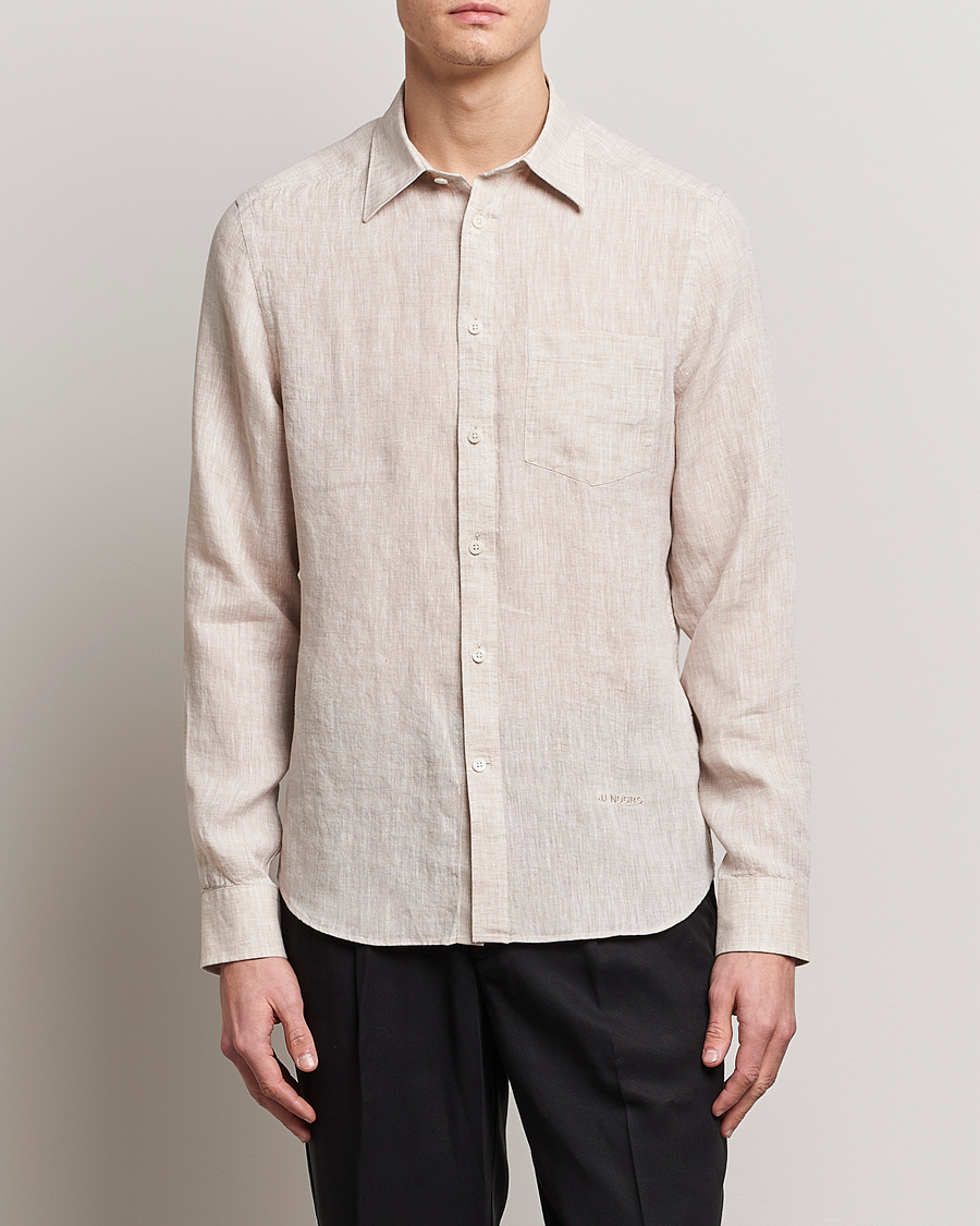 Herre | Hørskjorter | J.Lindeberg | Slim Fit Linen Melange Shirt Safari Beige