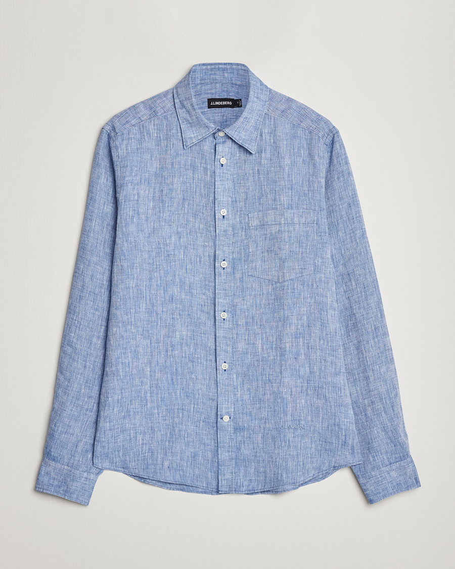 Herre | Skjorter | J.Lindeberg | Slim Fit Linen Melange Shirt Lapis Blue