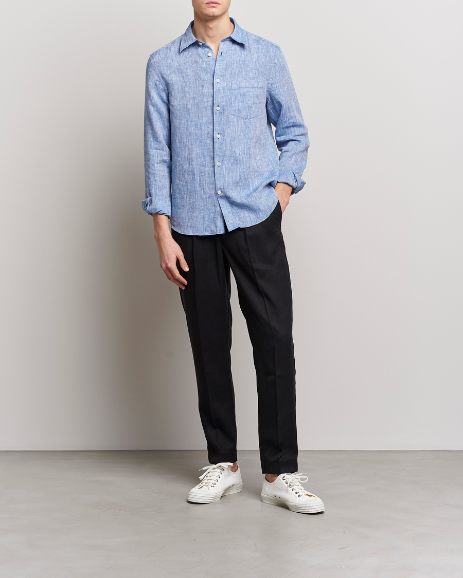 Herre | Skjorter | J.Lindeberg | Slim Fit Linen Melange Shirt Lapis Blue