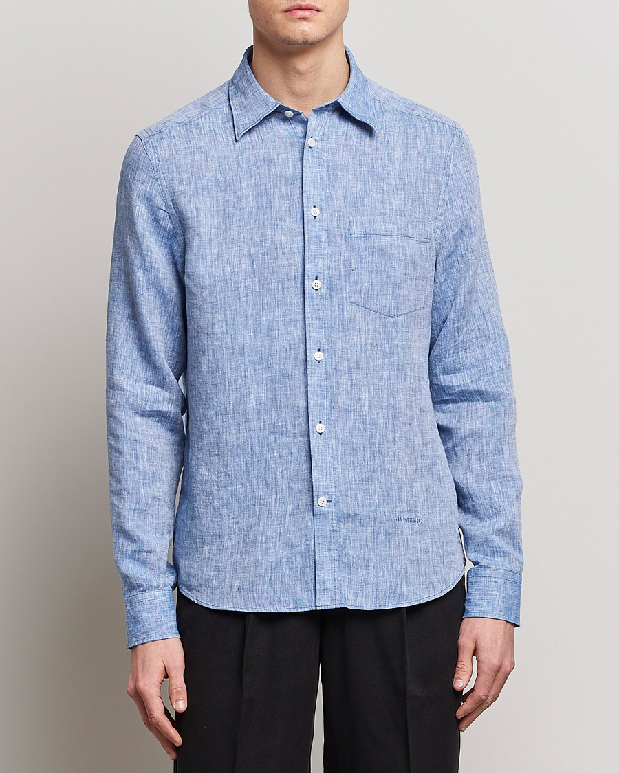 Herre | Hørskjorter | J.Lindeberg | Slim Fit Linen Melange Shirt Lapis Blue