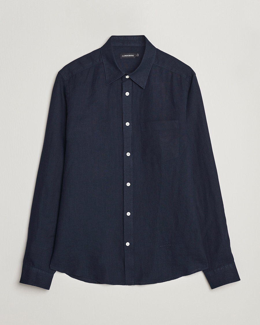 Herre | Skjorter | J.Lindeberg | Slim Fit Clean Linen Shirt Navy