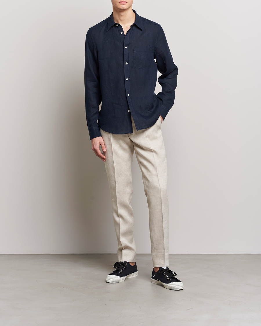 Herre | Skjorter | J.Lindeberg | Slim Fit Clean Linen Shirt Navy