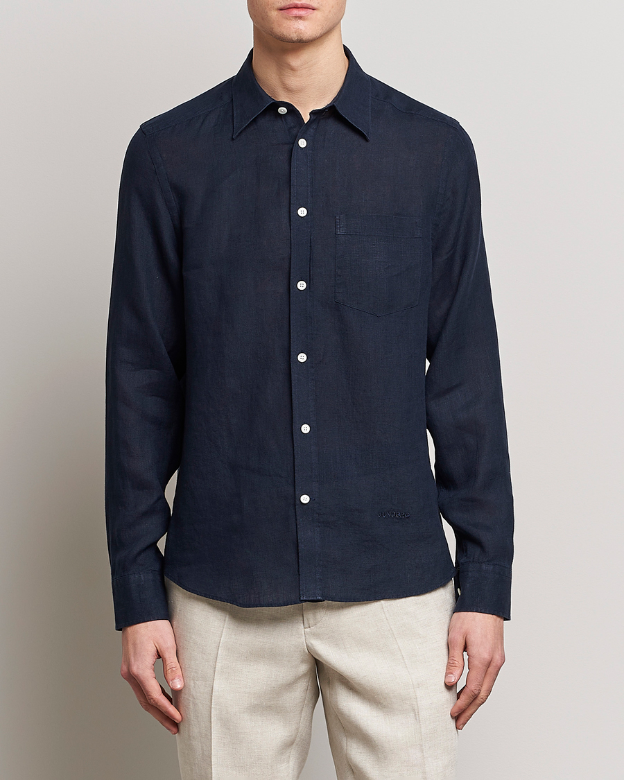 Herre | Skjorter | J.Lindeberg | Slim Fit Clean Linen Shirt Navy