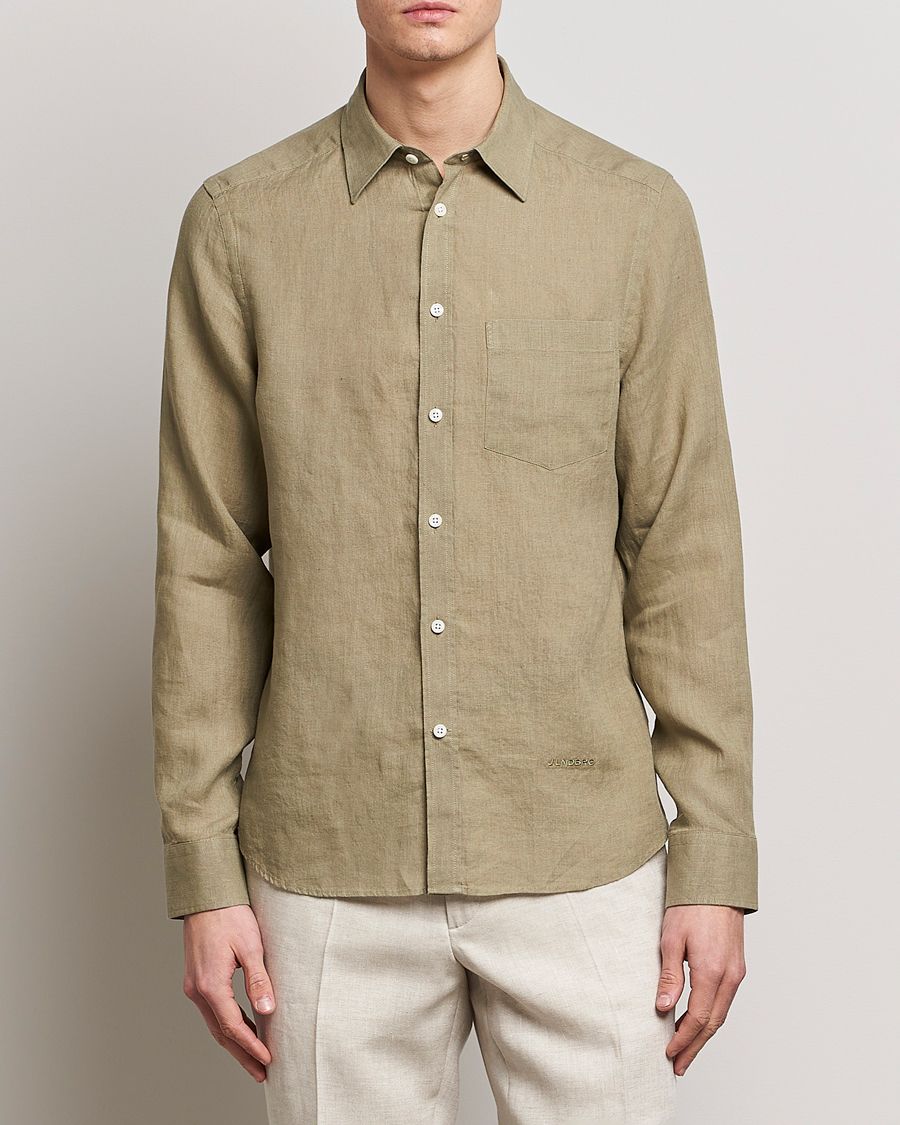 Herre | Skjorter | J.Lindeberg | Slim Fit Clean Linen Shirt Aloe