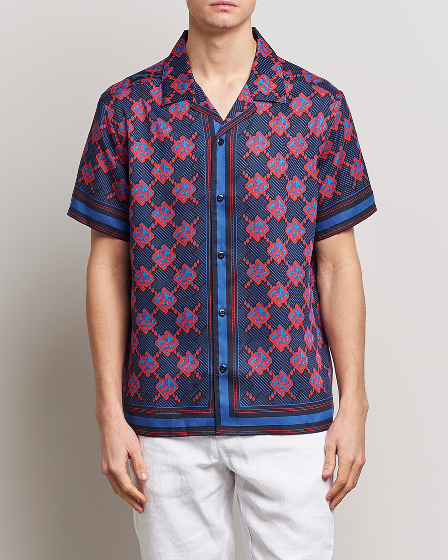 Herre | Skjorter | J.Lindeberg | Elio Diamond JL Print Short Sleev Lyocell Shirt Navy
